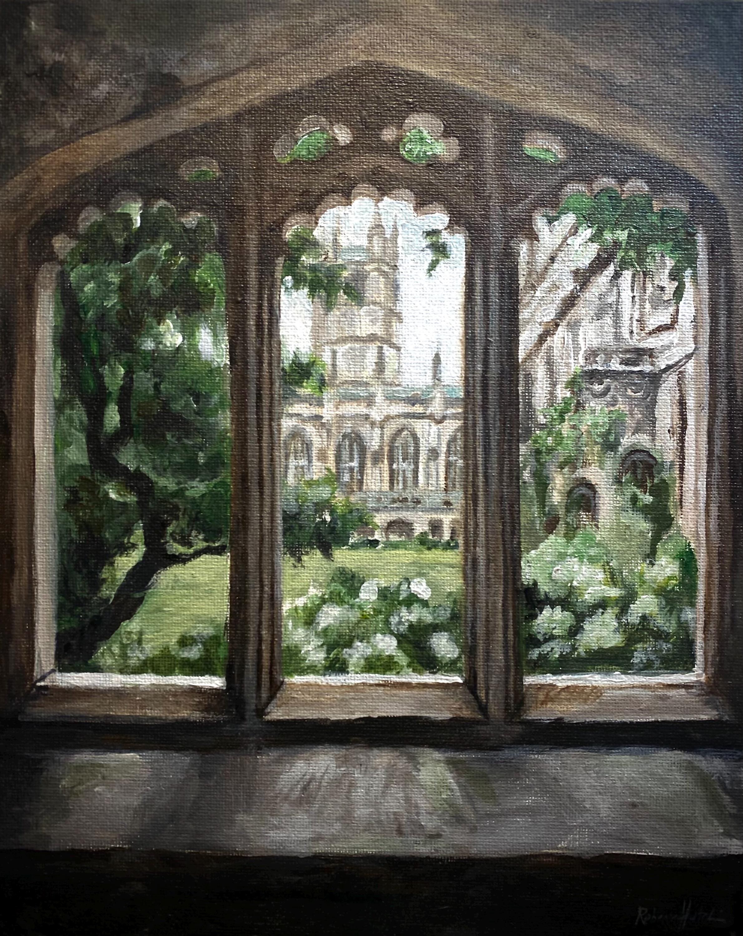 Hand-painted architectural portrait commission on canvas