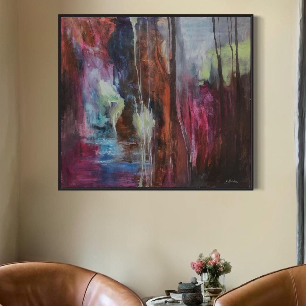 Original Abstract Purple Landscape Painting: Dragonfly's View, 40x36"