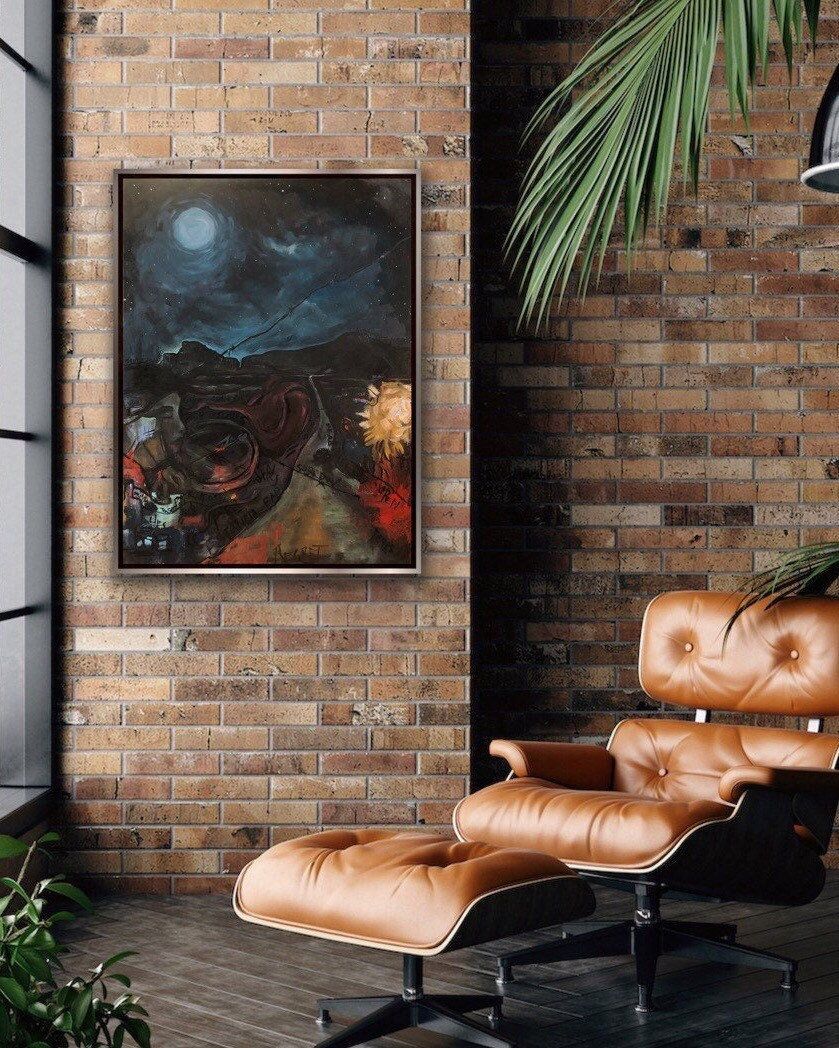 ORIGINAL ART, Anxiety Artwork, Depression Artwork, Alcoholism, Macabre, "Estancia" - Dark Blue 30x40”