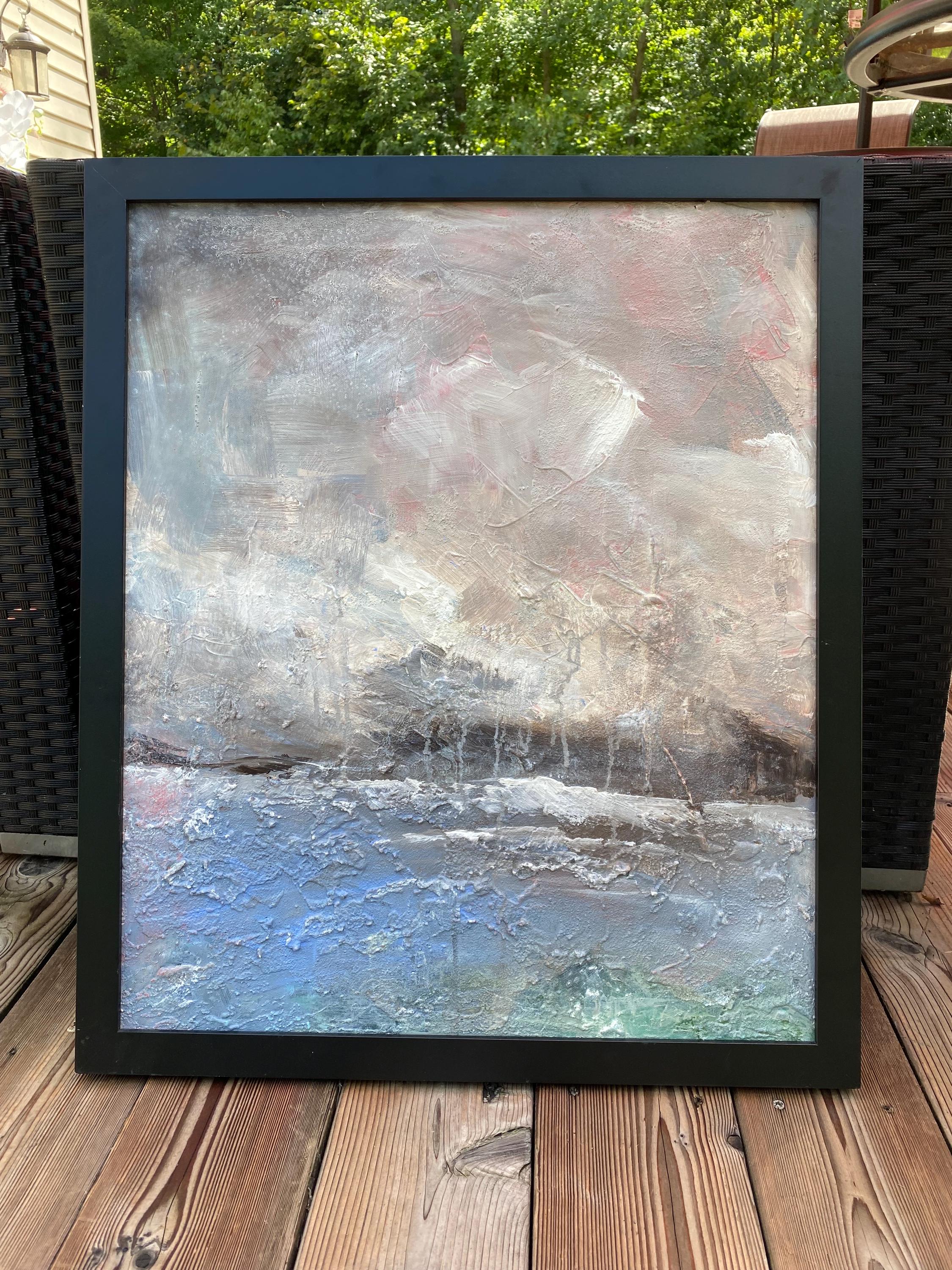 ORIGINAL ART, Gray Abstract Textured Painting - blue gray, white, brown