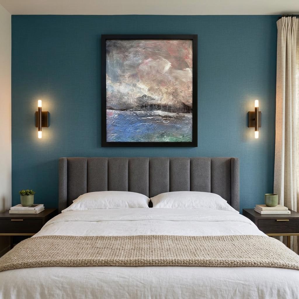 ORIGINAL ART, Gray Abstract Textured Painting - blue gray, white, brown