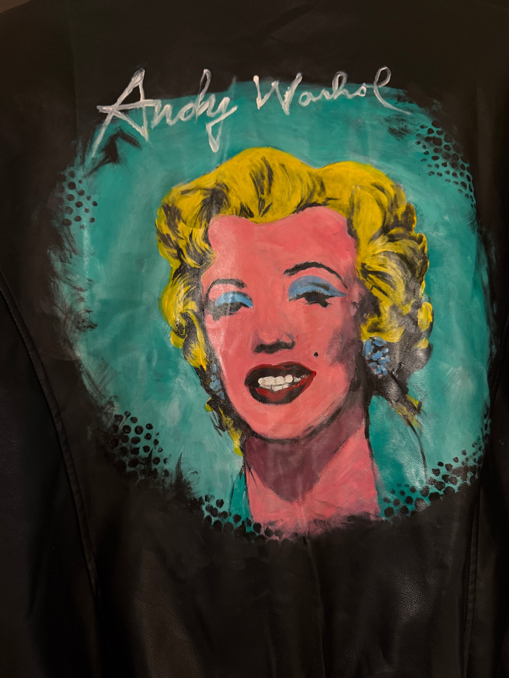 Pop Art Hollywood Star Hand-Painted Faux Leather Jacket, additional listing photo 2
