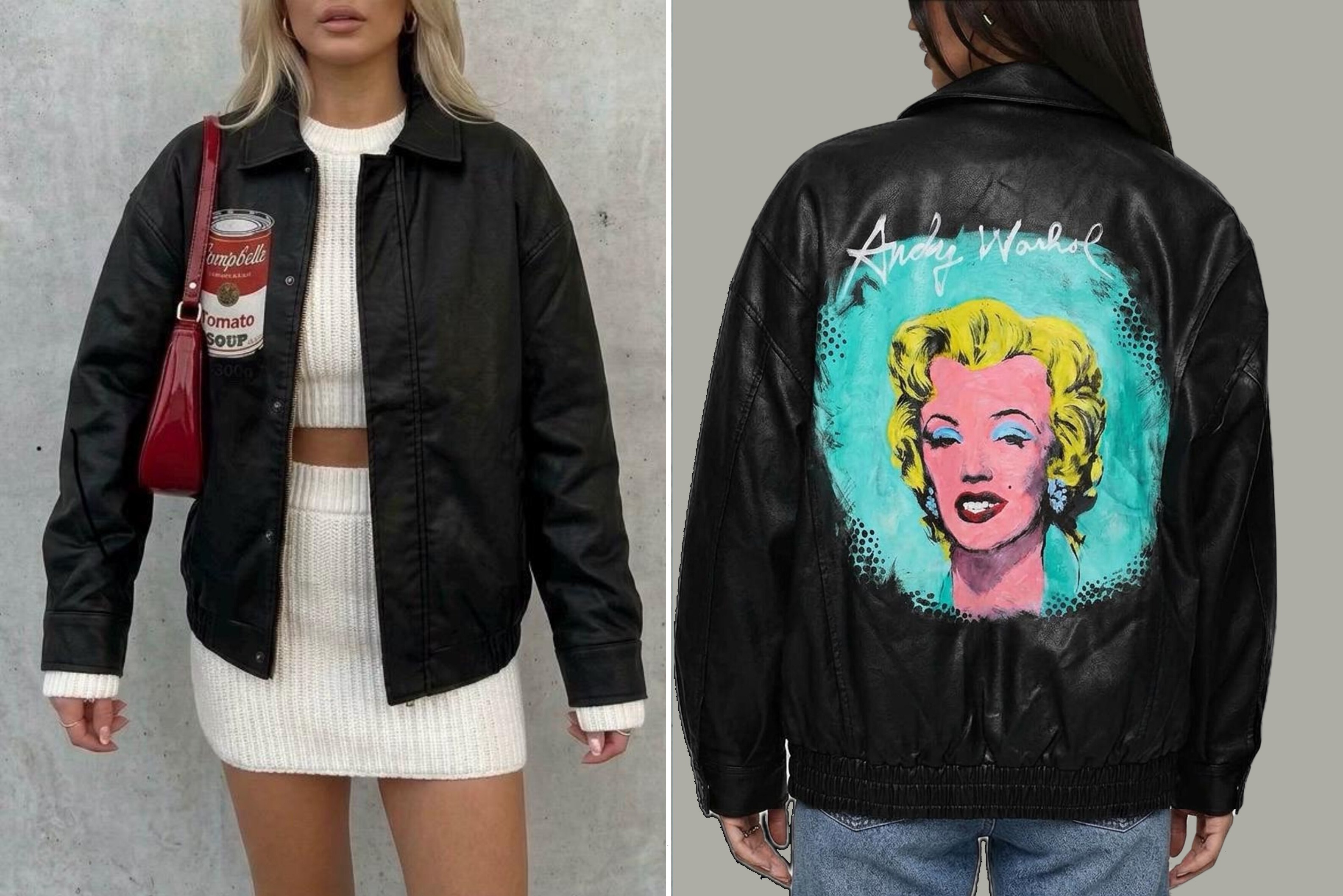 Pop Art Hollywood Star Hand-Painted Faux Leather Jacket