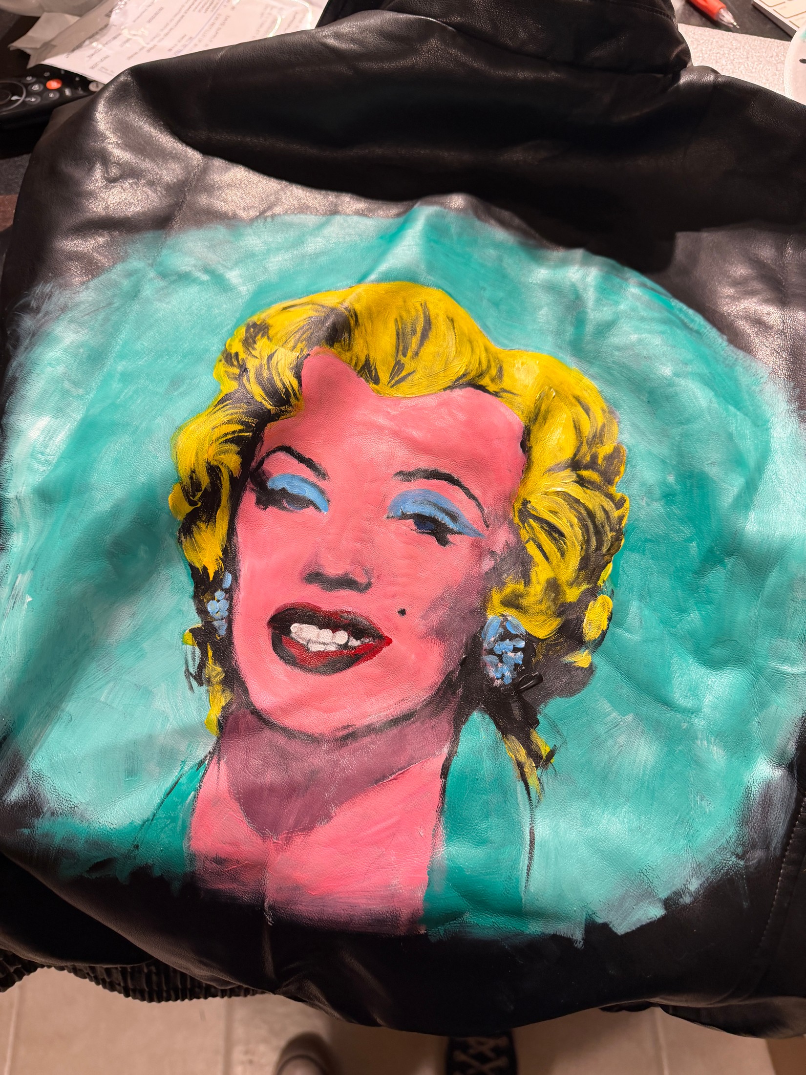 Pop Art Hollywood Star Hand-Painted Faux Leather Jacket, additional listing photo 5