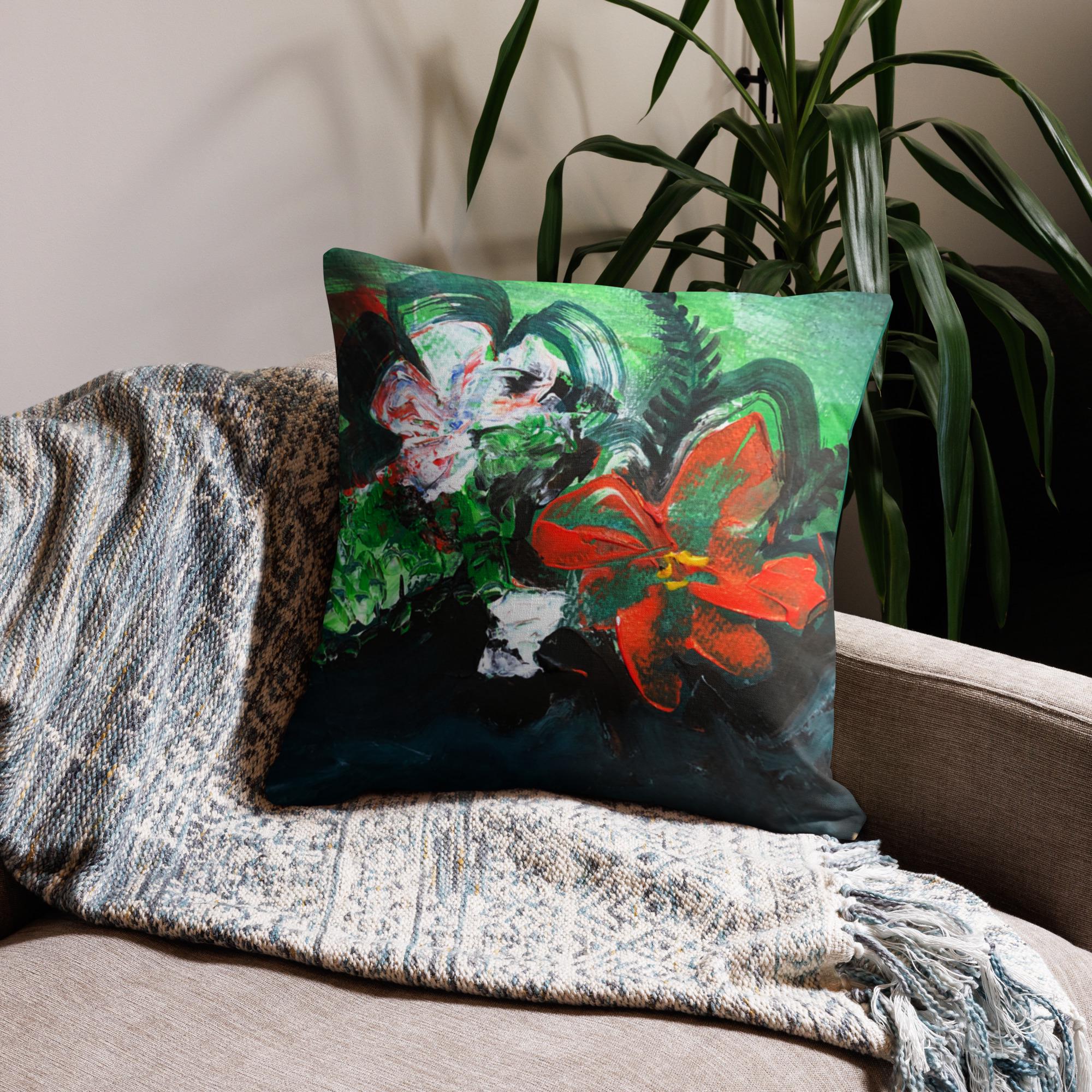 Tropical Green and Red Orange Pillow