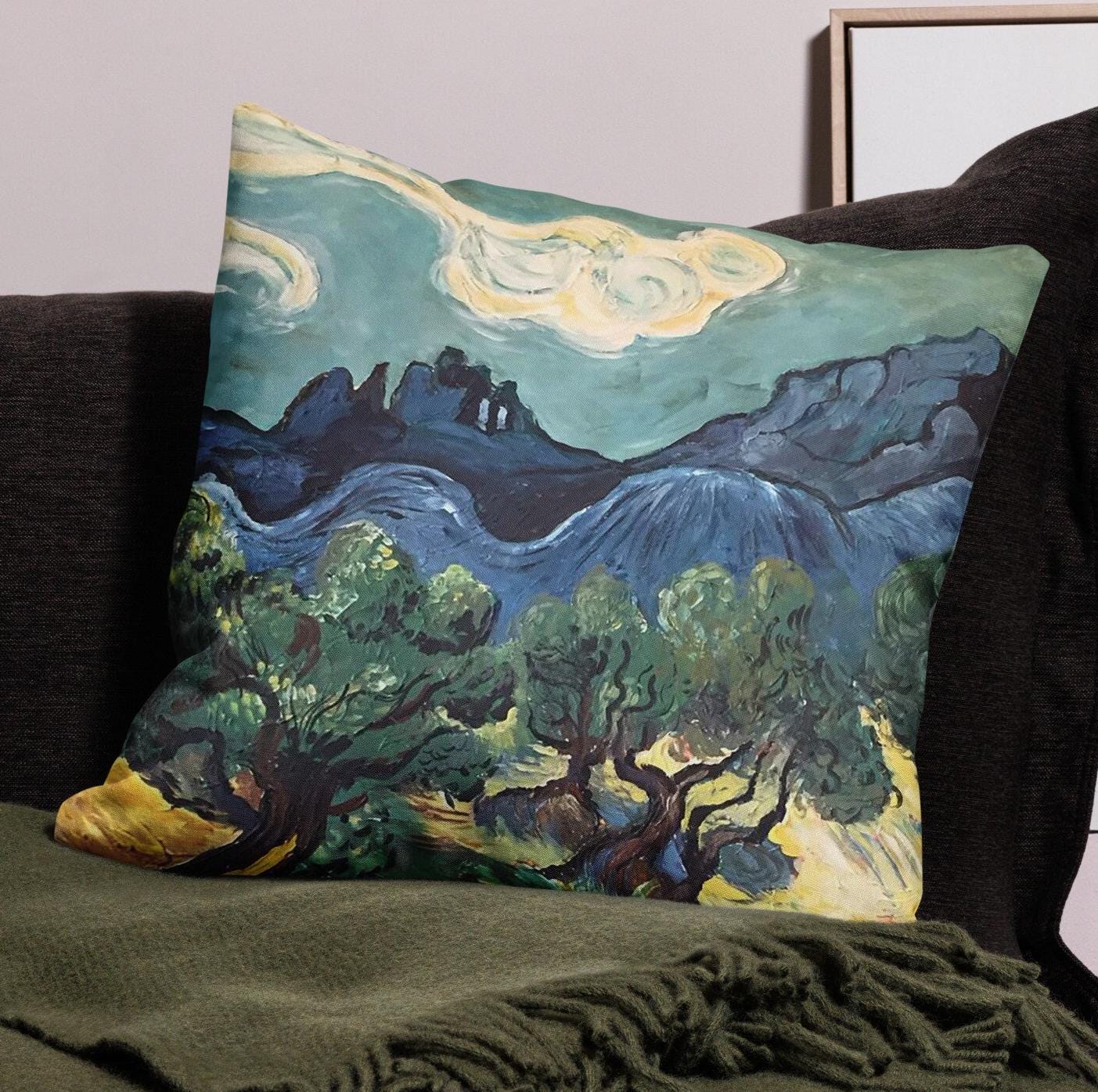 Van Gogh Pillow, Olive Trees, Van Gogh Reproduction, Painted Art Pillow
