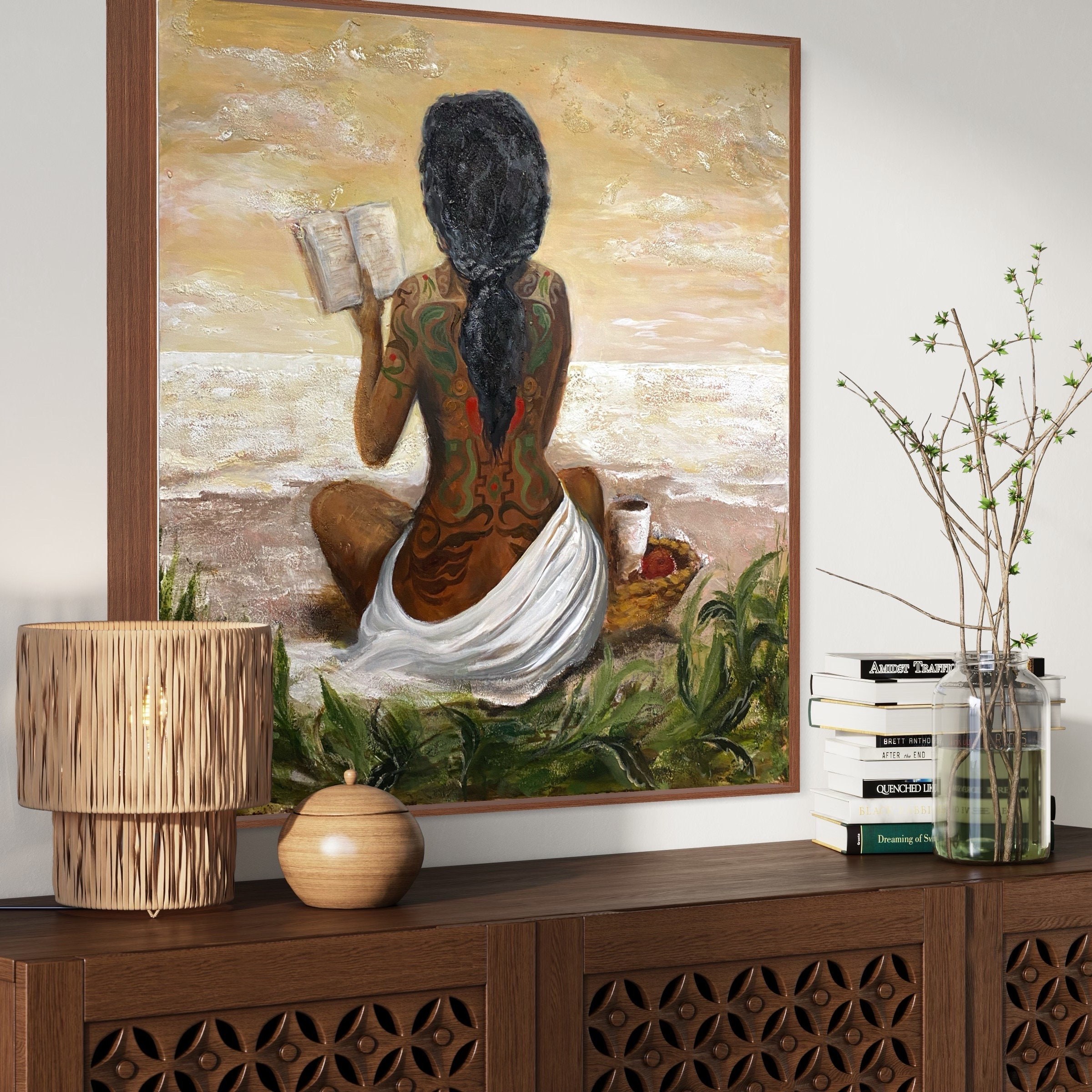 Woman on Beach Painting, Art Commission, Oversized Paintings, Gauguin Style Painting