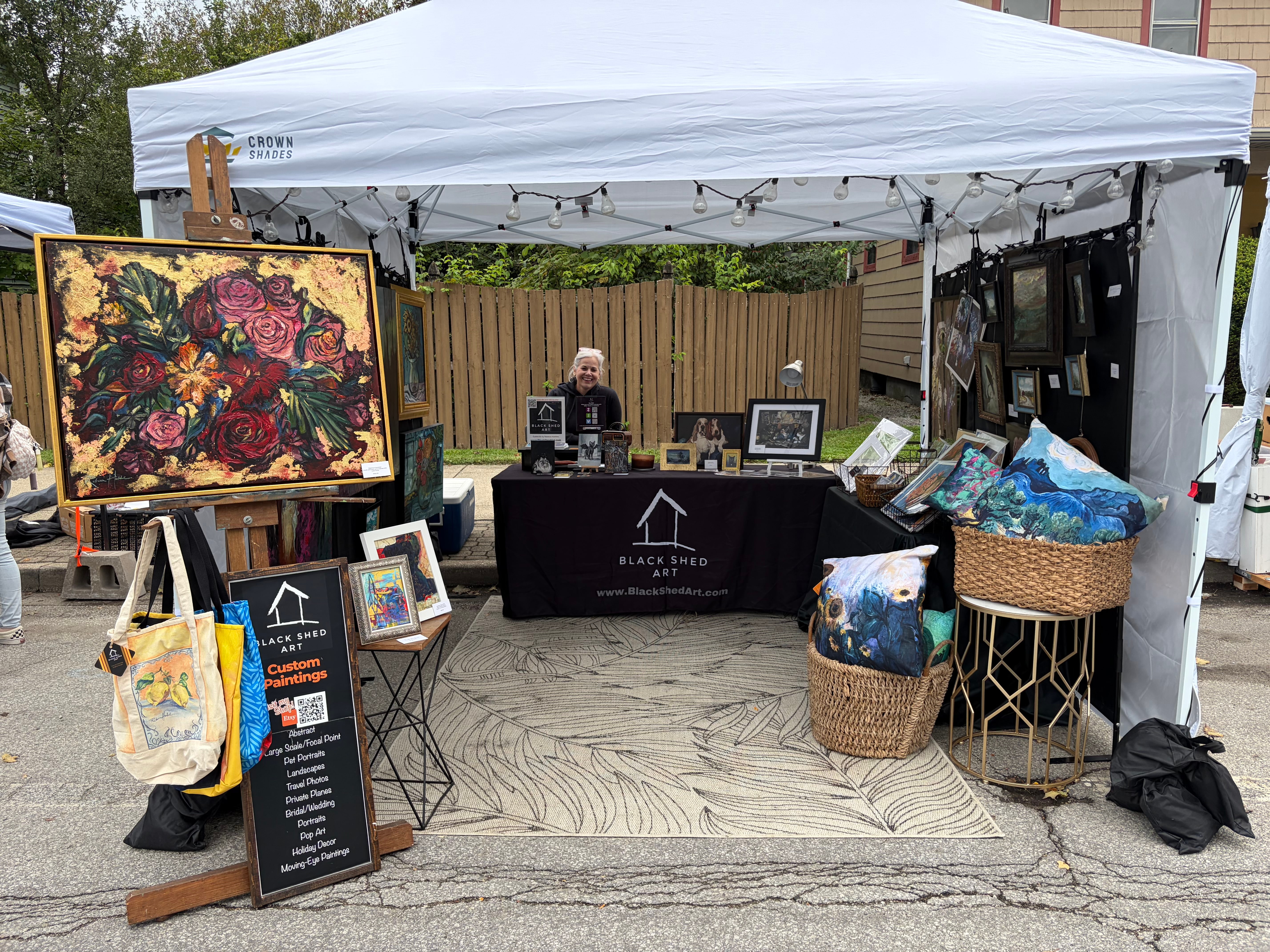 Rebecca Hutchins at the Black Shed Art booth