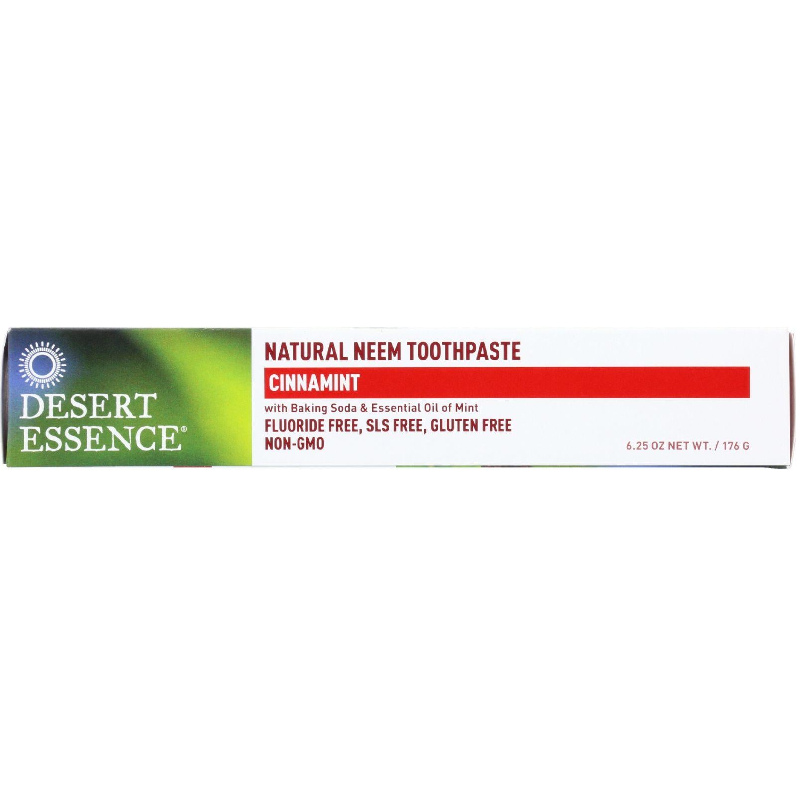 Desert Essence Neem Cinnamint toothpaste tube on a white background
