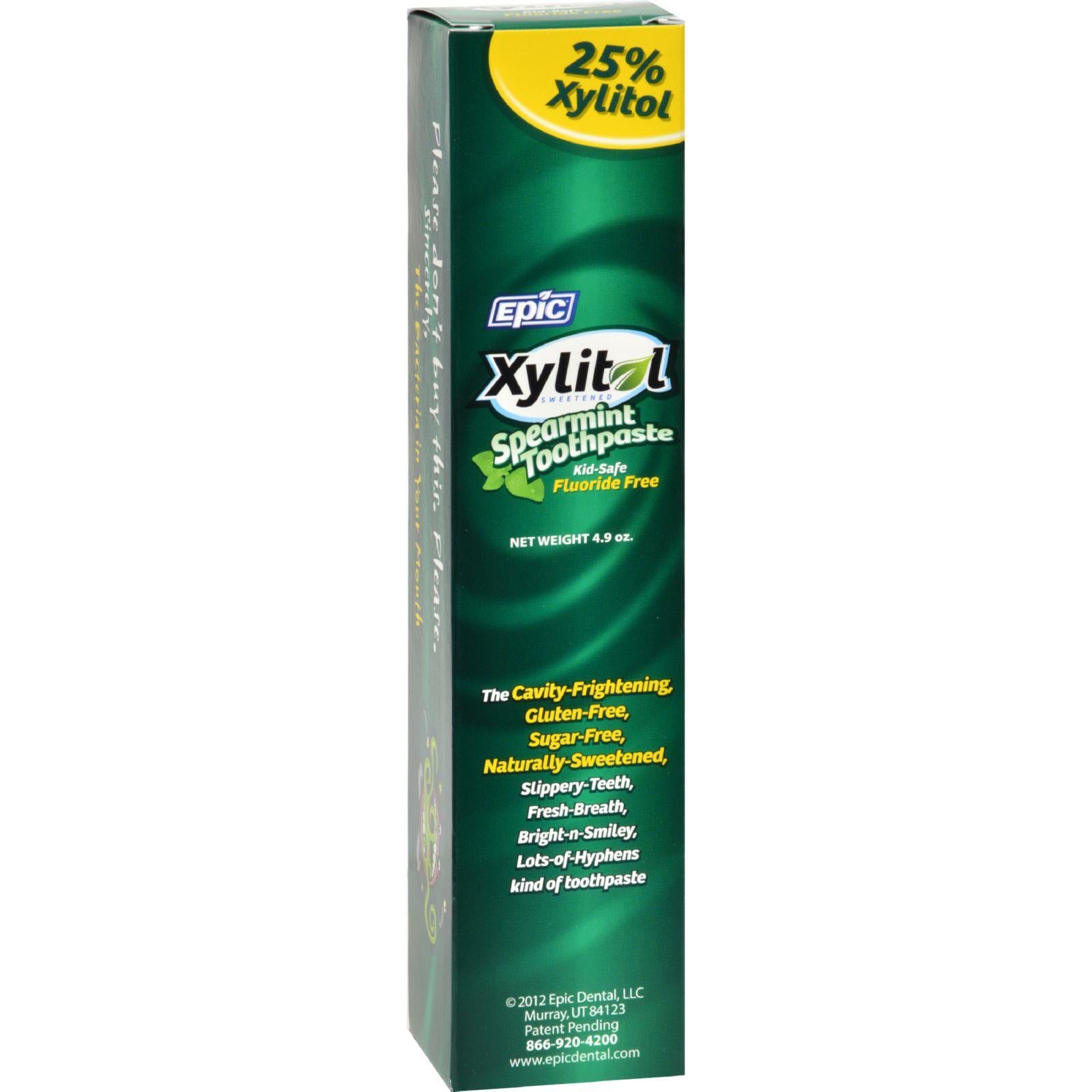 Epic Dental fluoride-free spearmint toothpaste tube
