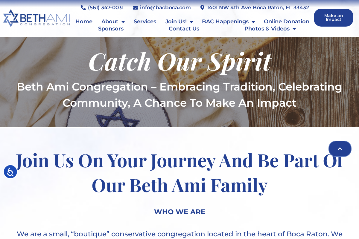 Screenshot of Beth Ami Congregation in Boca Raton showing its community information