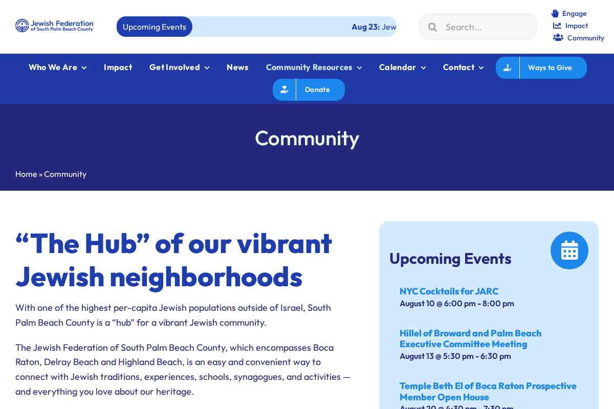 Screenshot of the Jewish Federation of South Palm Beach County community resource page