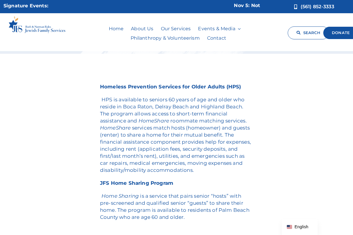 Screenshot of Ruth and Norman Rales Jewish Family Services housing assistance page
