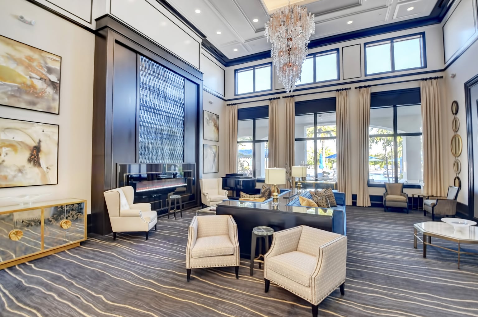 Bright clubhouse lounge in a South Florida active-adult community