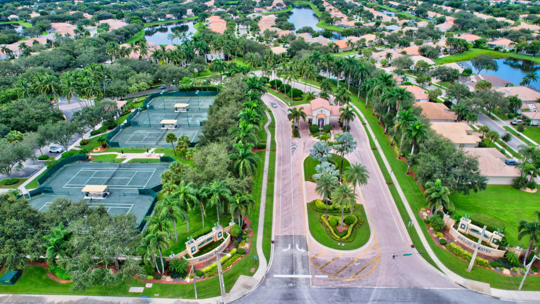 Aerial view of tennis courts at Avalon Estates in Boynton Beach