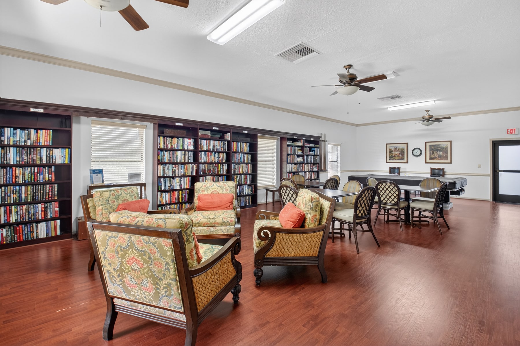Library and billiards room at Bent Tree Villas East clubhouse