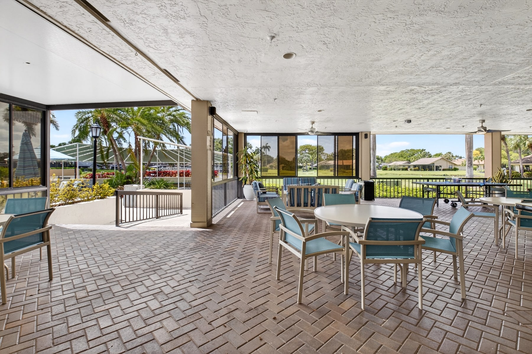 Covered outdoor gathering space at Boca Delray