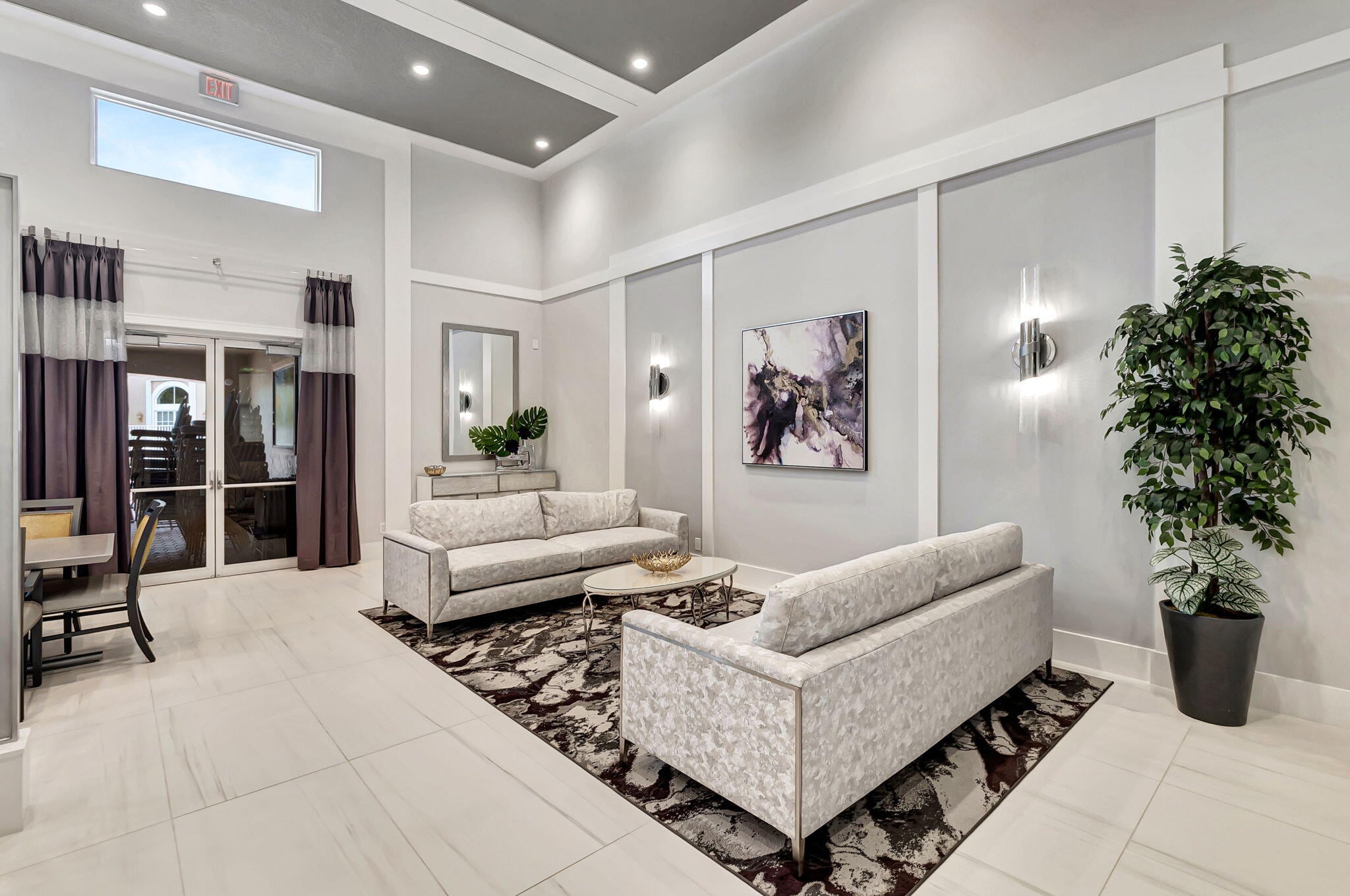 Seating area inside The Club at Indian Lakes clubhouse
