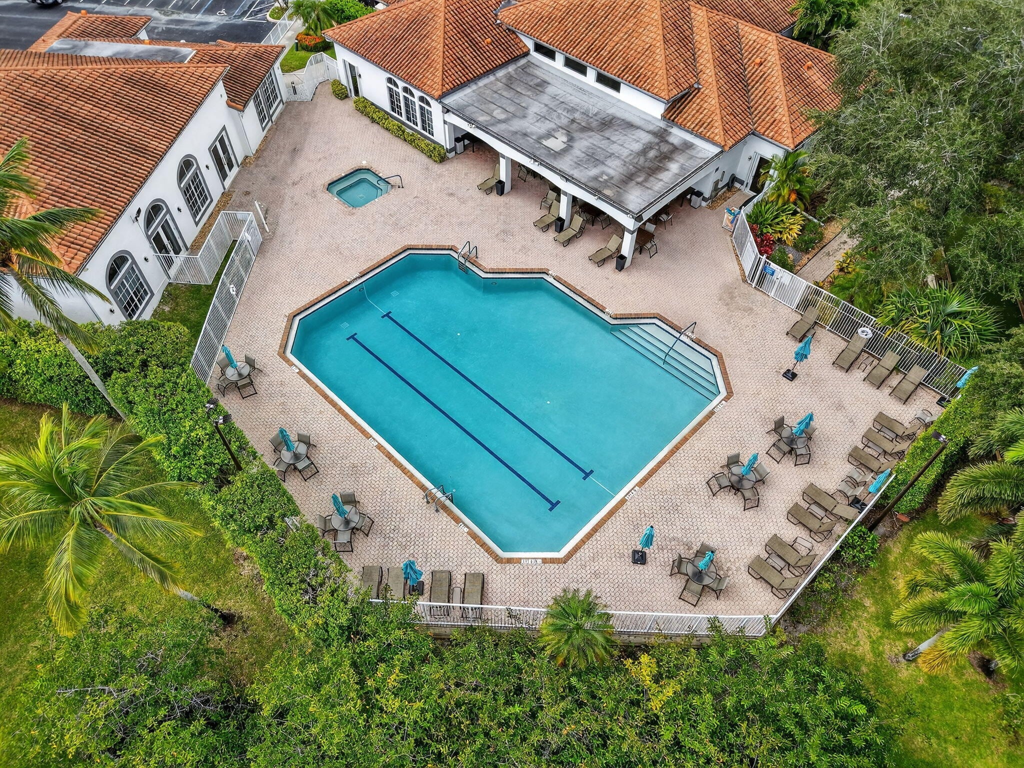 Aerial view of the pool and clubhouse at The Club at Indian Lakes