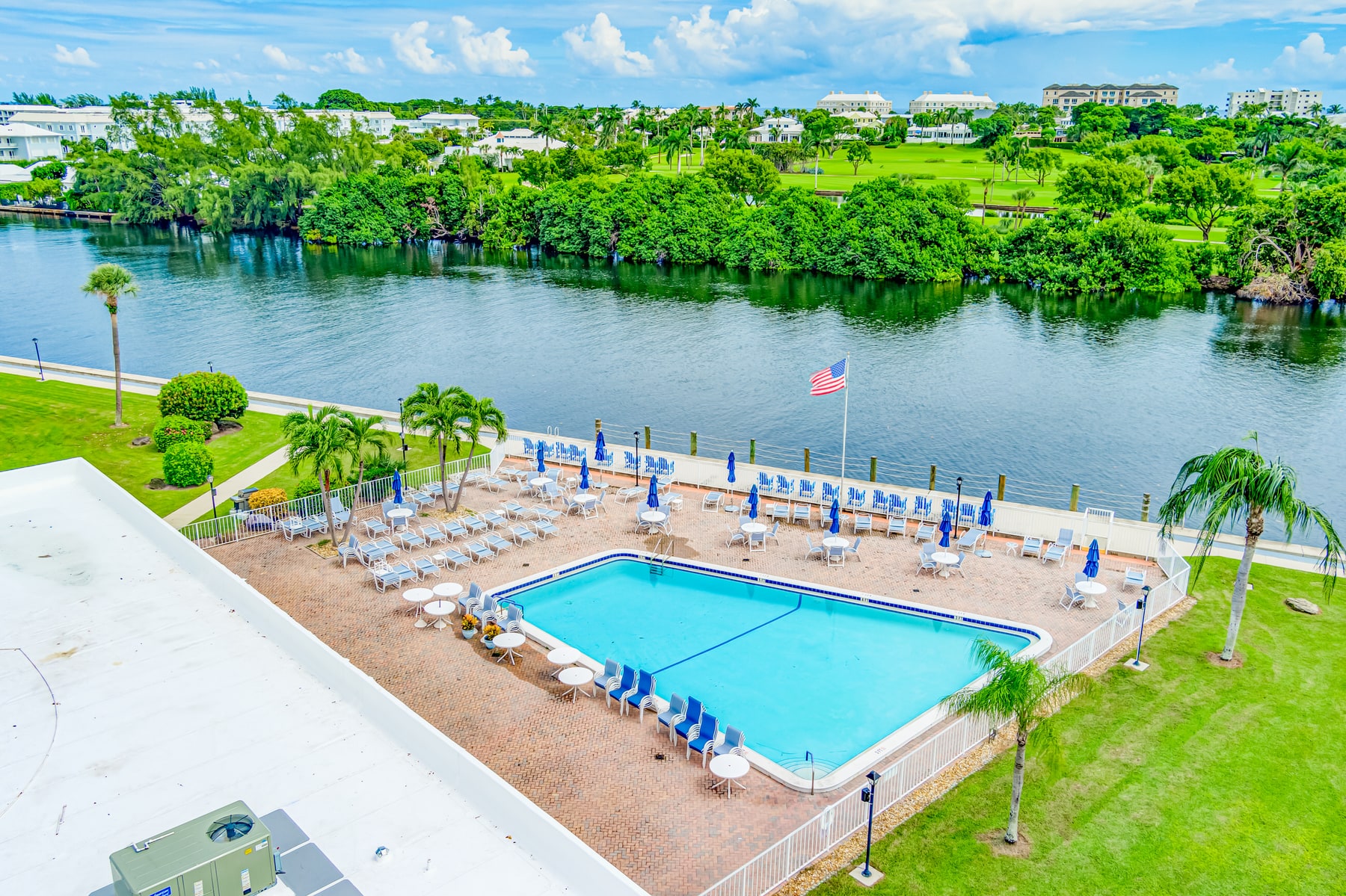 Aerial view of Colonial Club pool beside the Intracoastal