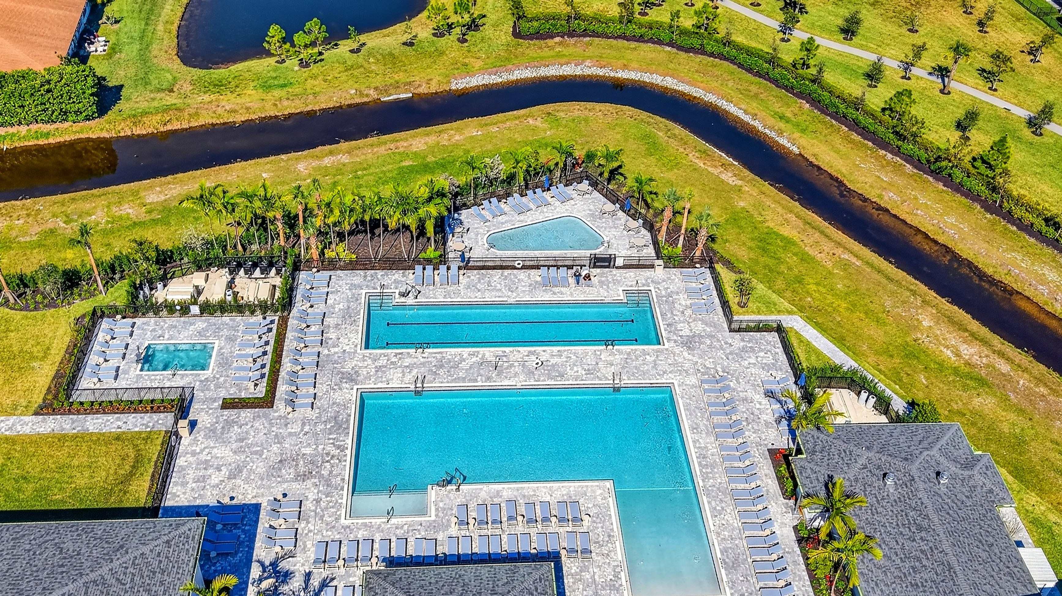 Aerial view of Delray Trails pool complex