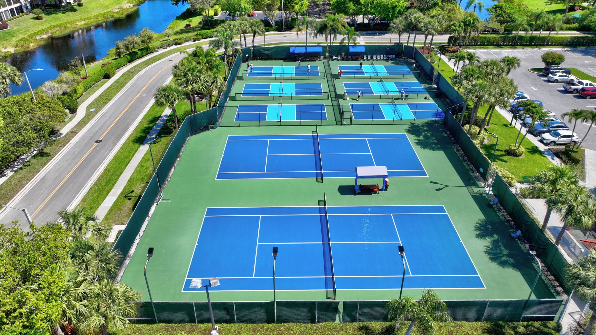 Aerial view of tennis courts at Platina