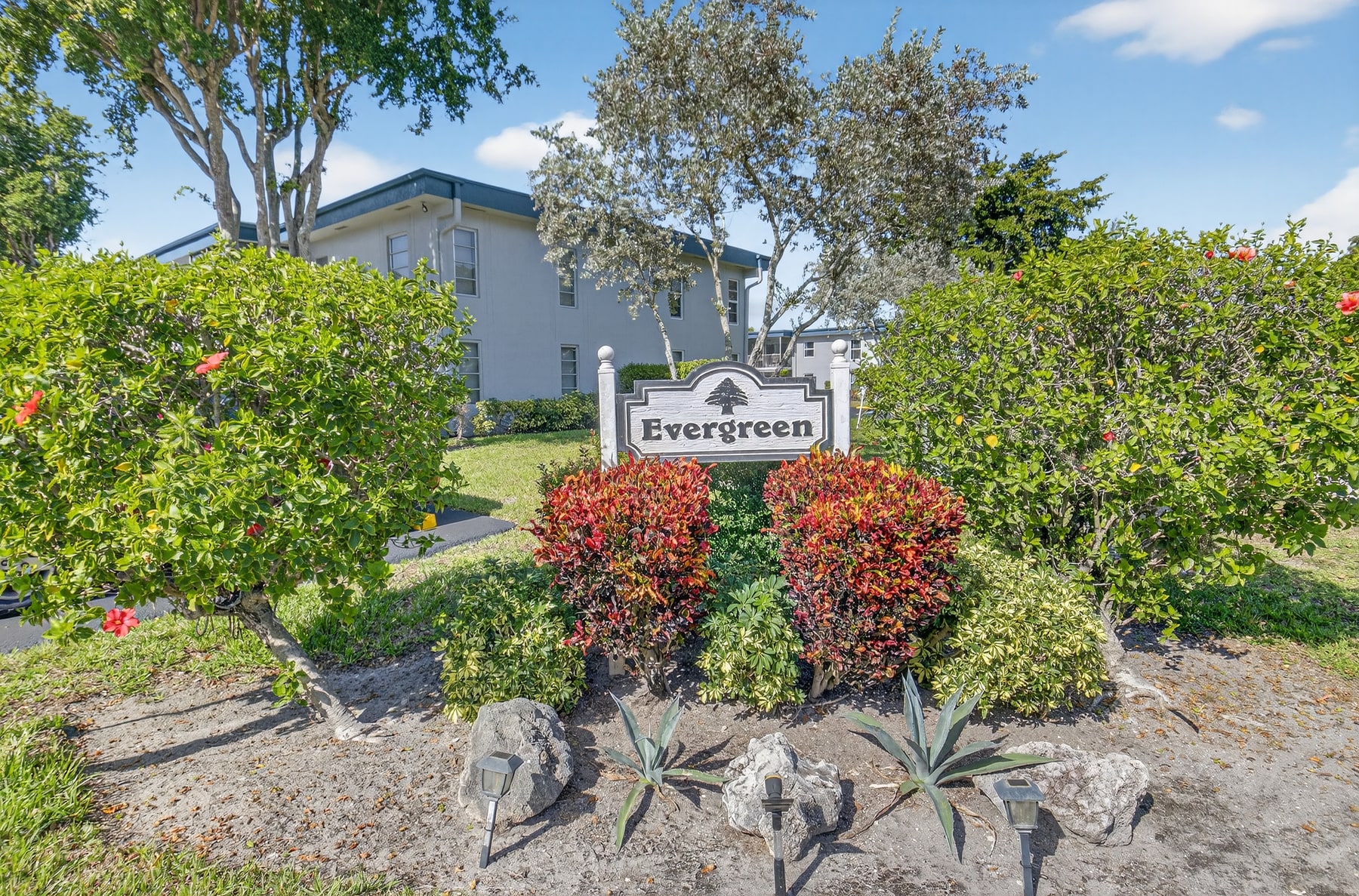 Evergreen community entrance sign in Delray Beach