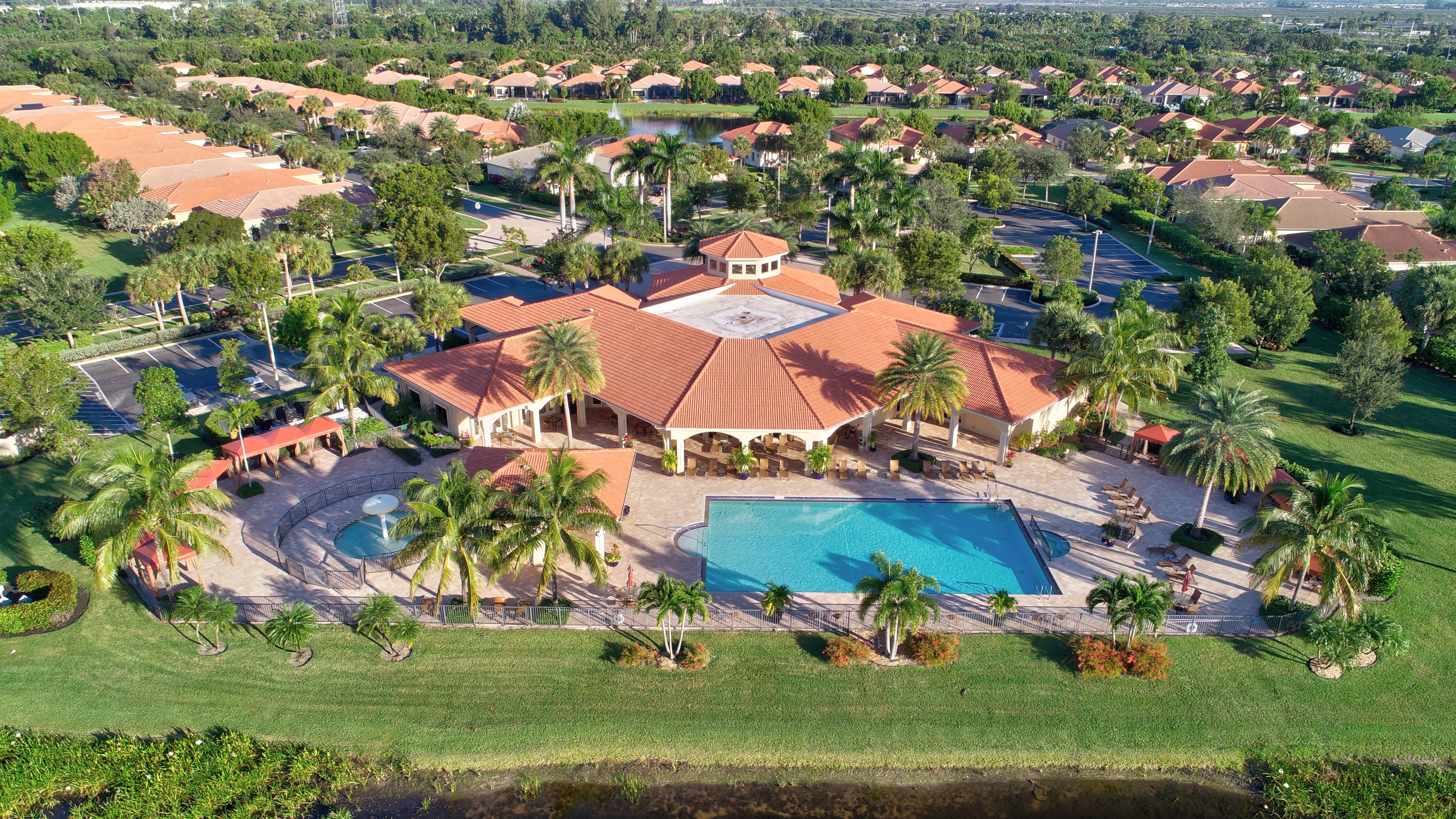 Aerial view of the Four Seasons at Delray Beach clubhouse and pool