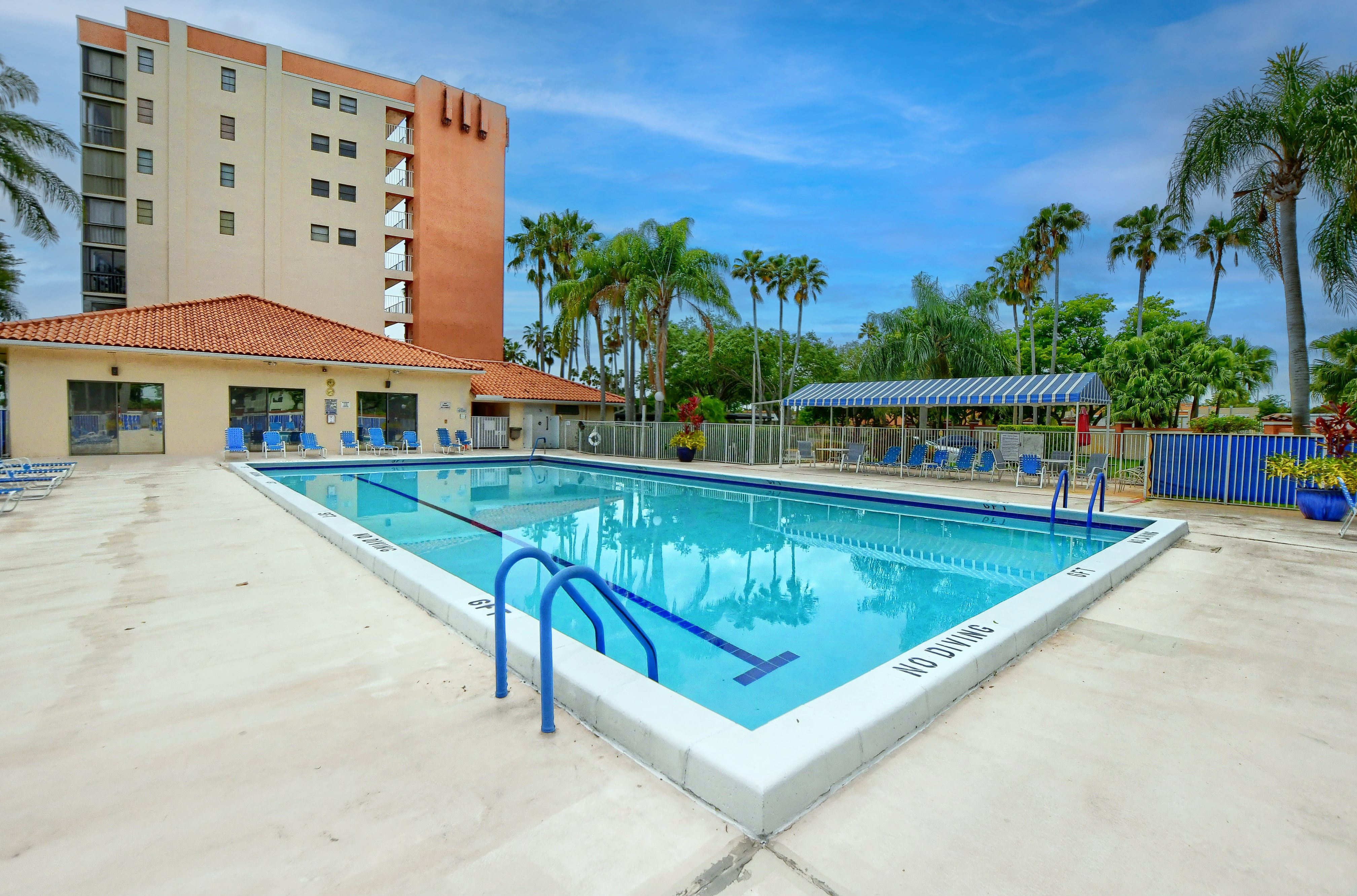 Huntington Towers overlooking the community pool in Delray Beach