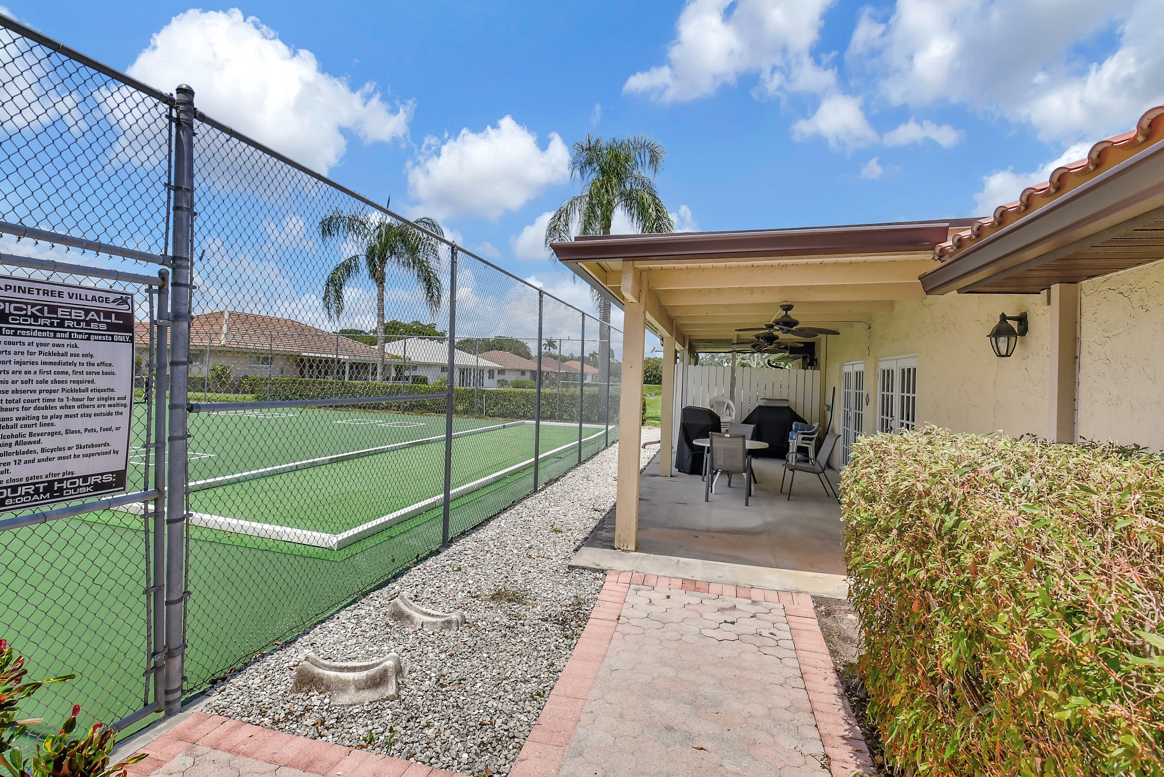 Courtside patio at Pine Tree Village