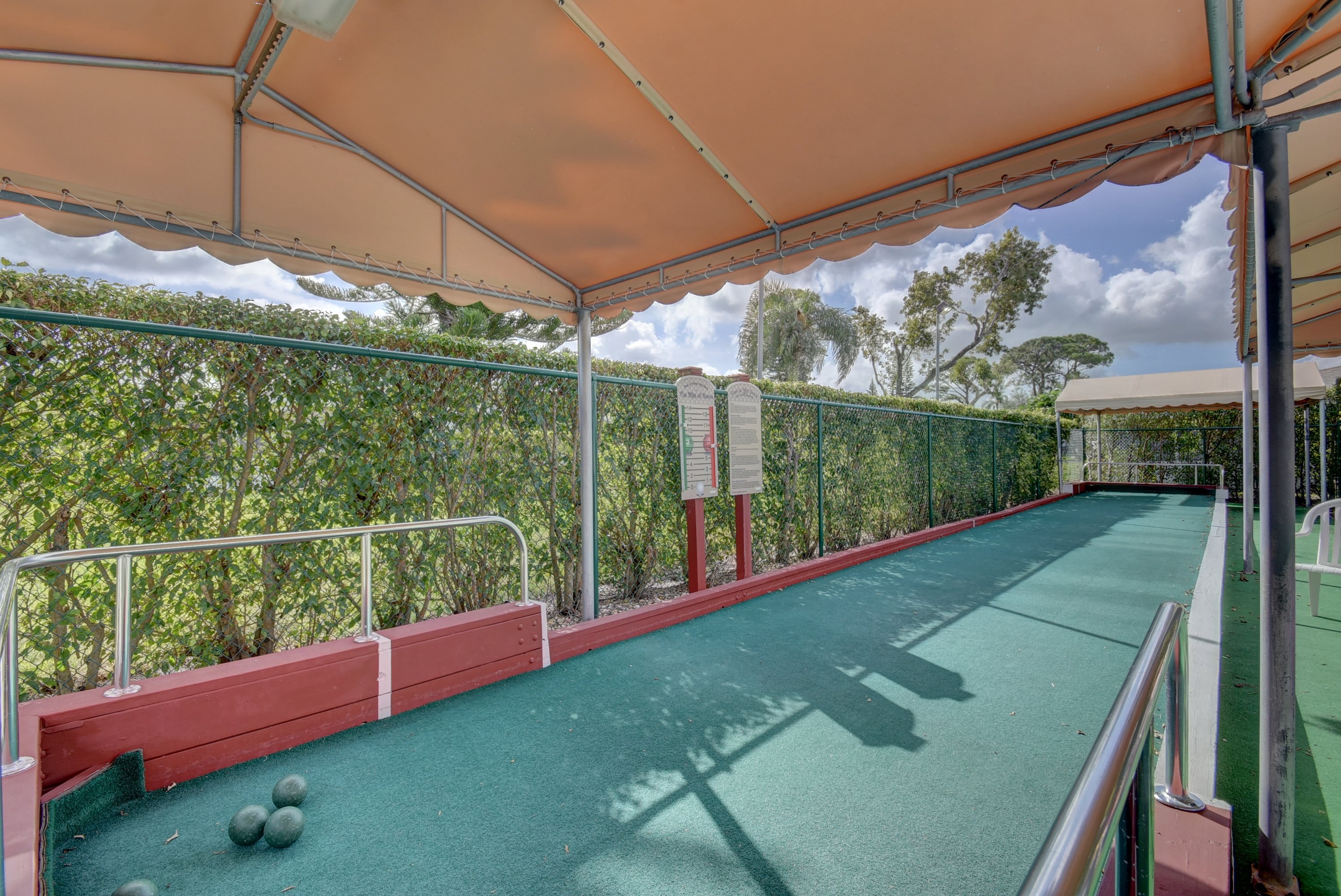 Covered shuffleboard courts at Pines of Delray