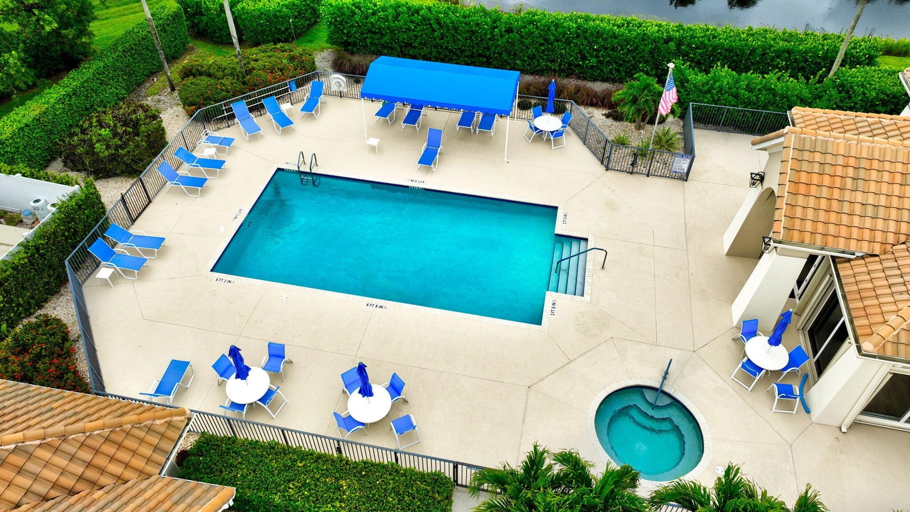Aerial view of the pool and spa at Sandhurst