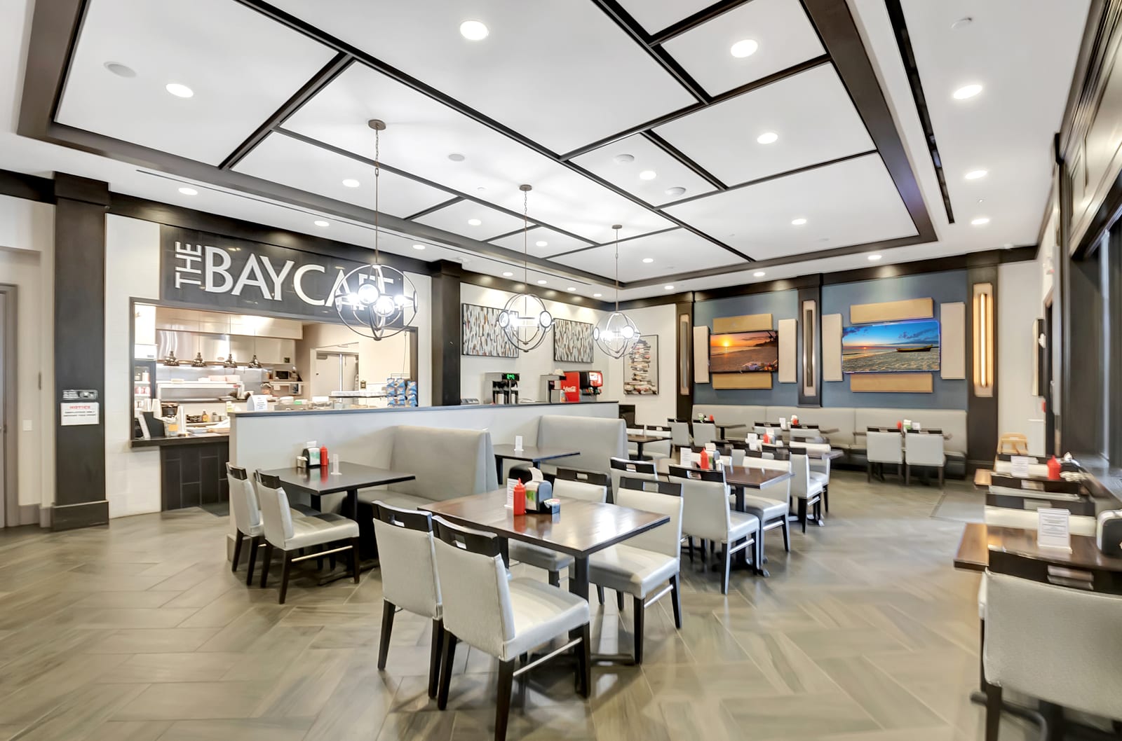 Café seating at the Valencia Bay clubhouse