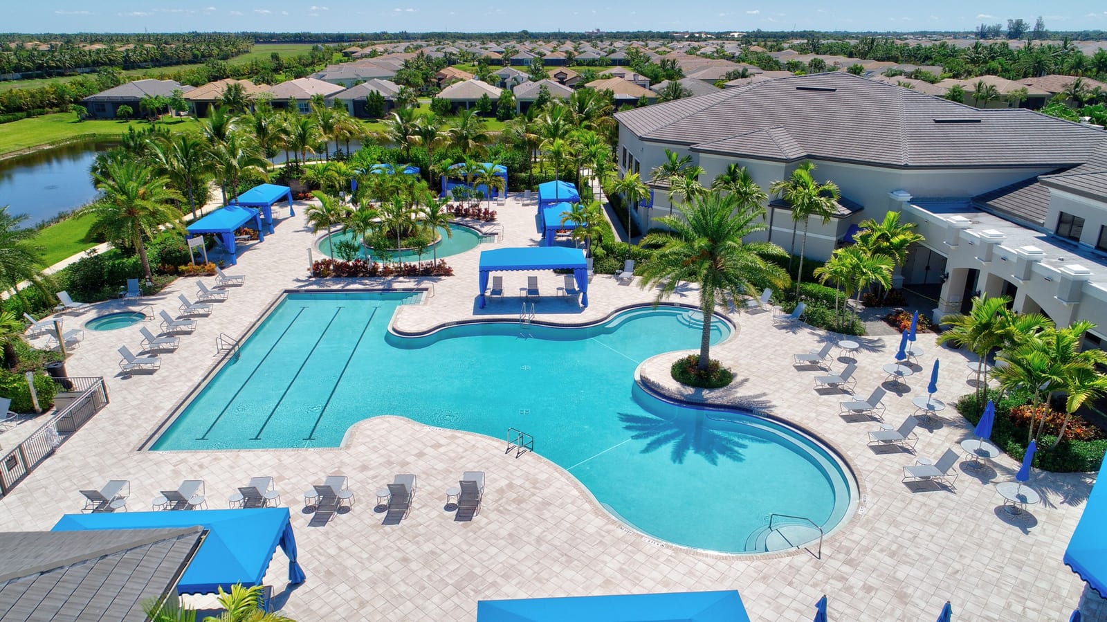 Aerial view of the resort pool at Valencia Bay