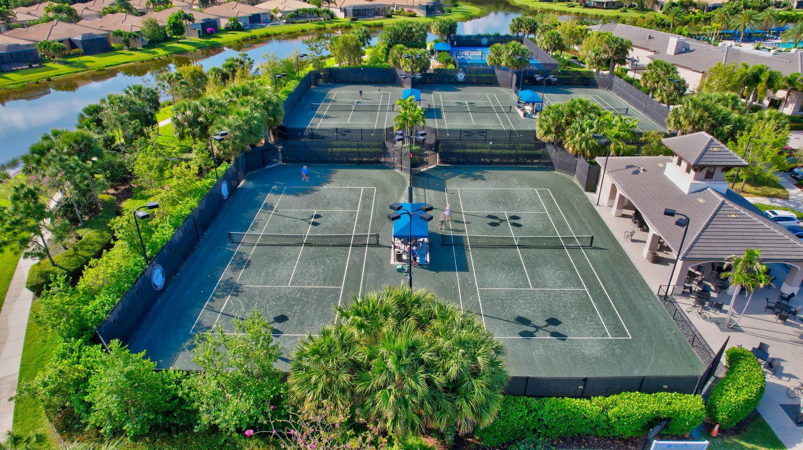Aerial view of racquet courts at Valencia Cove