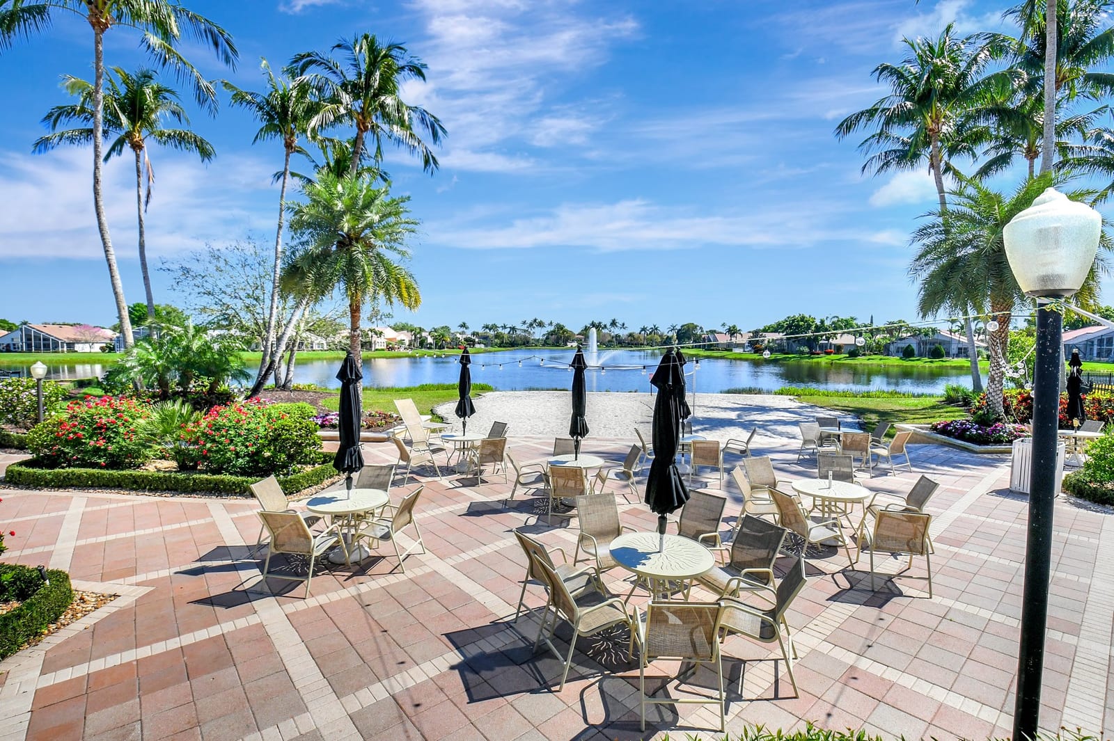 Lakeside patio at Valencia Lakes