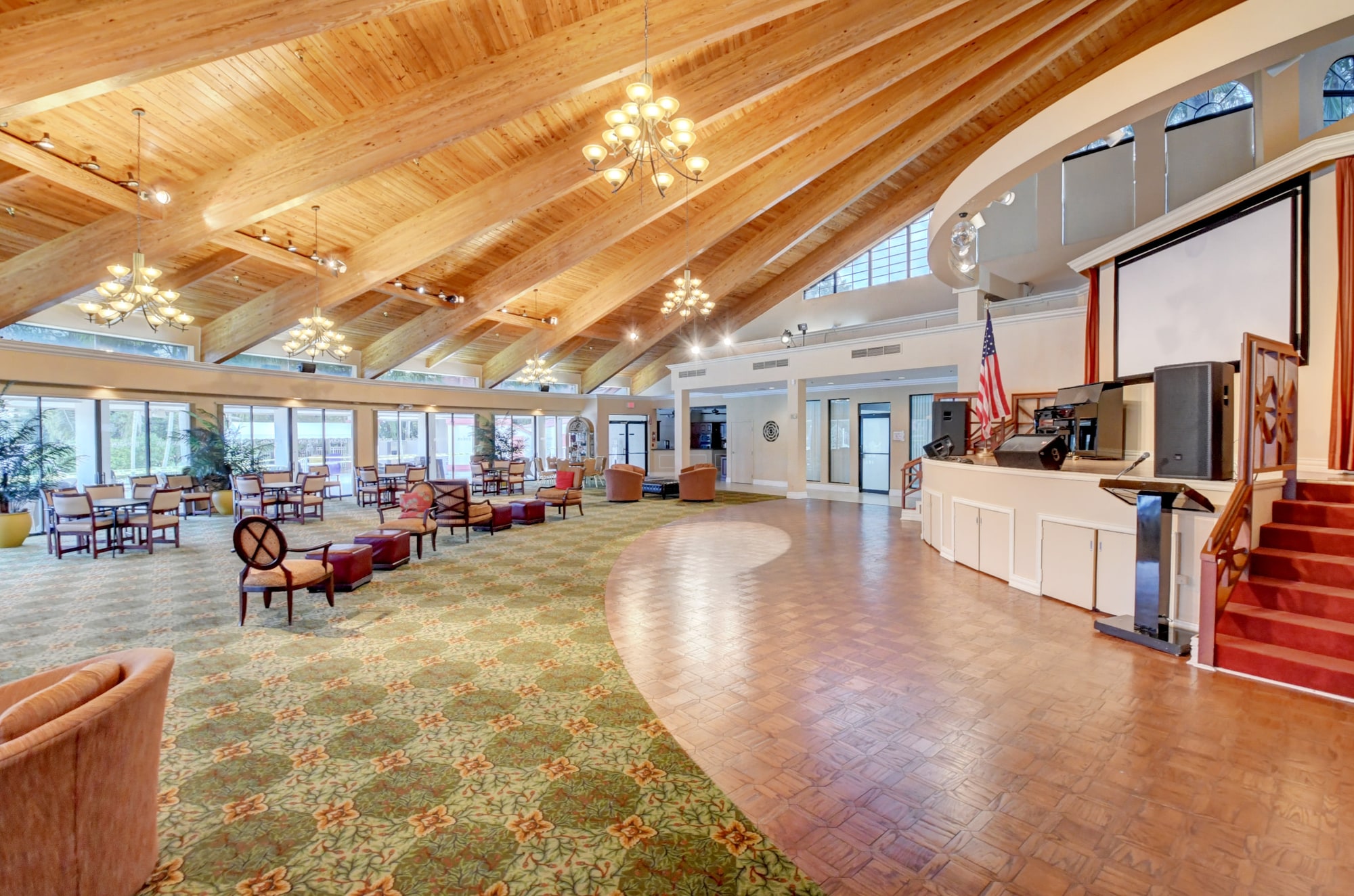 Spacious gathering room inside the Lexington Club clubhouse