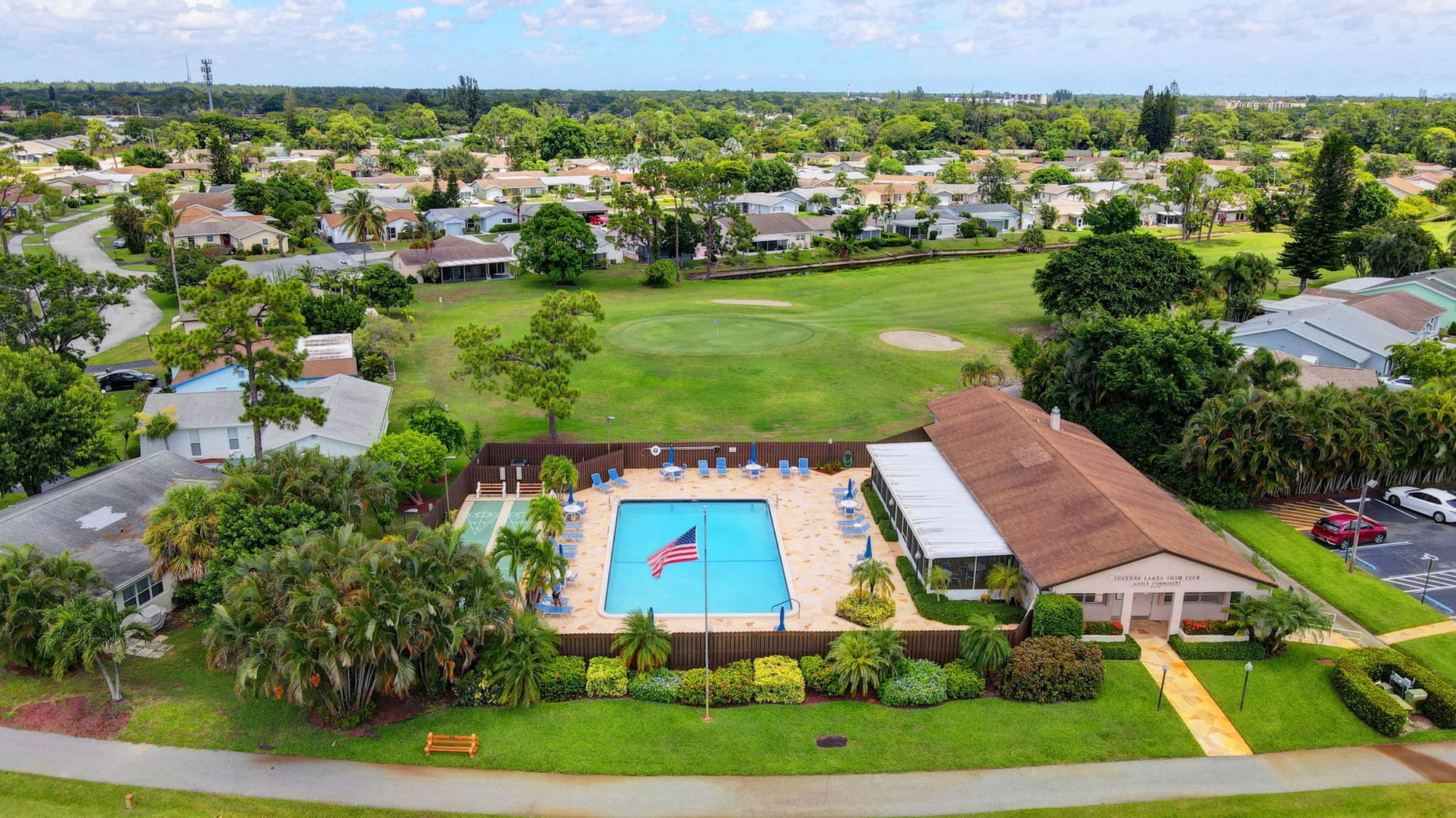 Aerial view of the Lucerne Lakes pool complex and green space