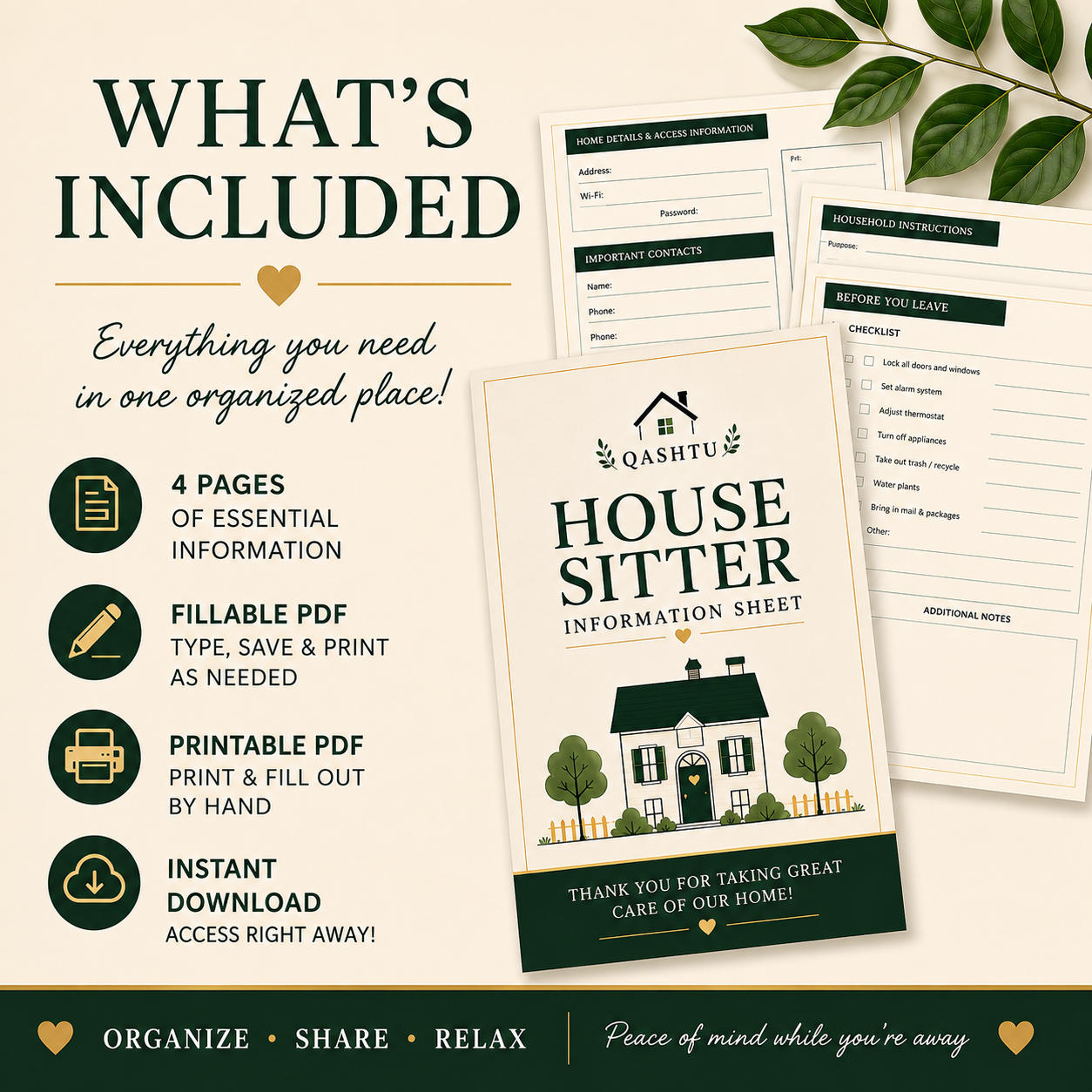 QASHTU House Sitter Information Sheet pages for home access, routines, and emergency details