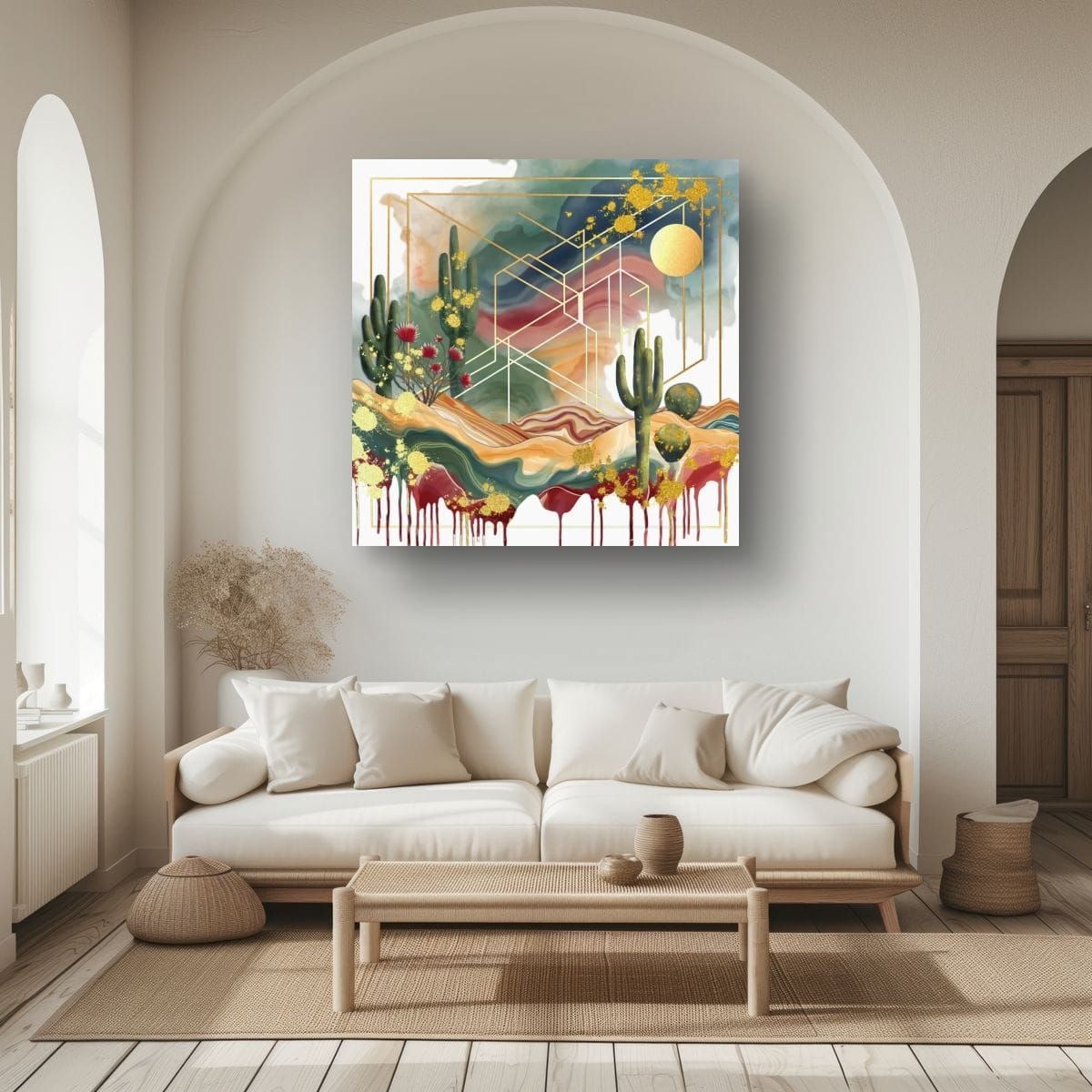 Desert Geometrics shown as a metal print in a southwestern living room