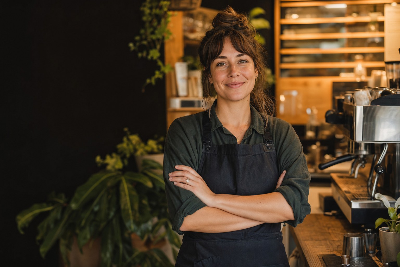 Independent business owner working in a local cafe