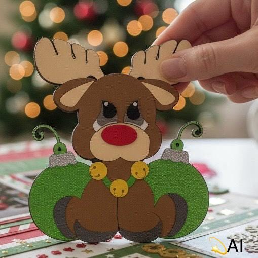 Reindeer with Ornaments Die Cut, view 2