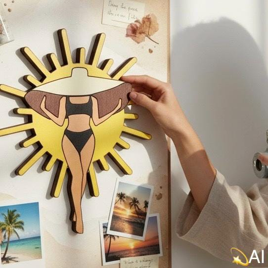 Girl and Beach Hat Die Cut, Summer, view 2