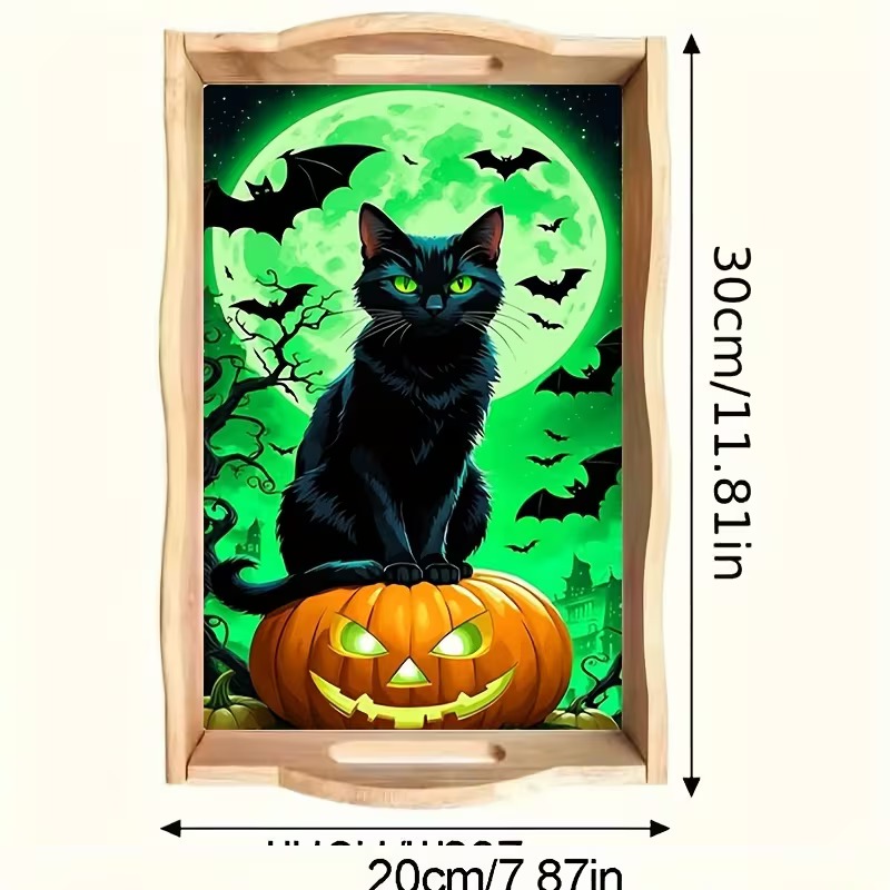 The Pumpkin Moon Prowler diamond art decorative tray design