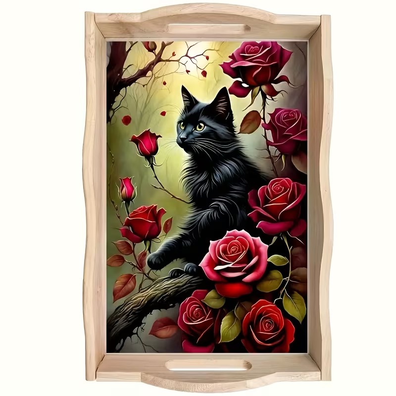 Velvet Paws and Roses diamond art decorative tray design