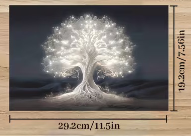 A luminous white tree beneath a quiet night sky