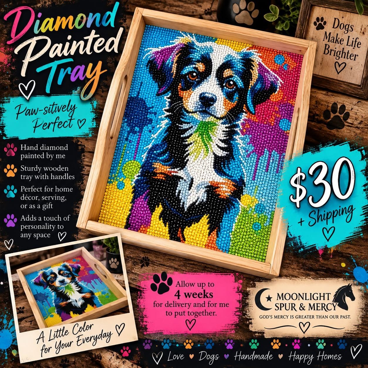 Paws of Every Color diamond art decorative tray design
