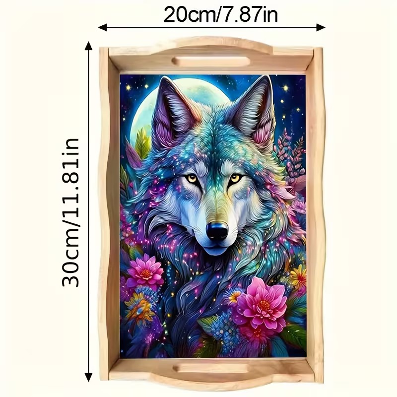 Wildflower Moon Wolf diamond art decorative tray design