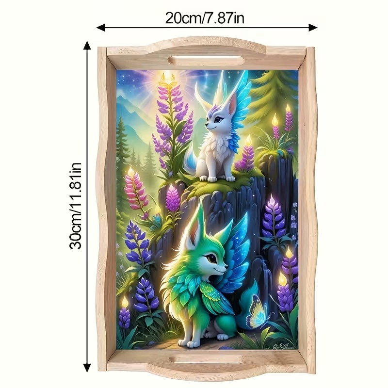 Foxes of the Enchanted Hollow diamond art decorative tray design