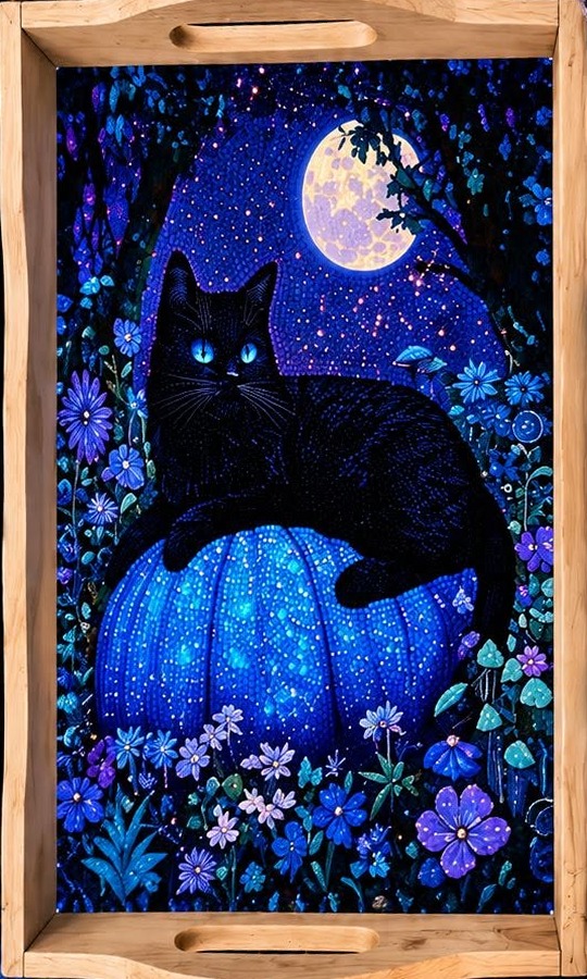 Whiskers After Midnight diamond art decorative tray design